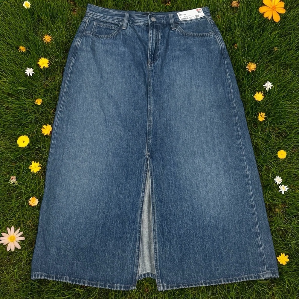 NEW Uniqlo Long A-Line Denim Skirt Cottagcore Fall Holiday Pumpkin Patch Size 6